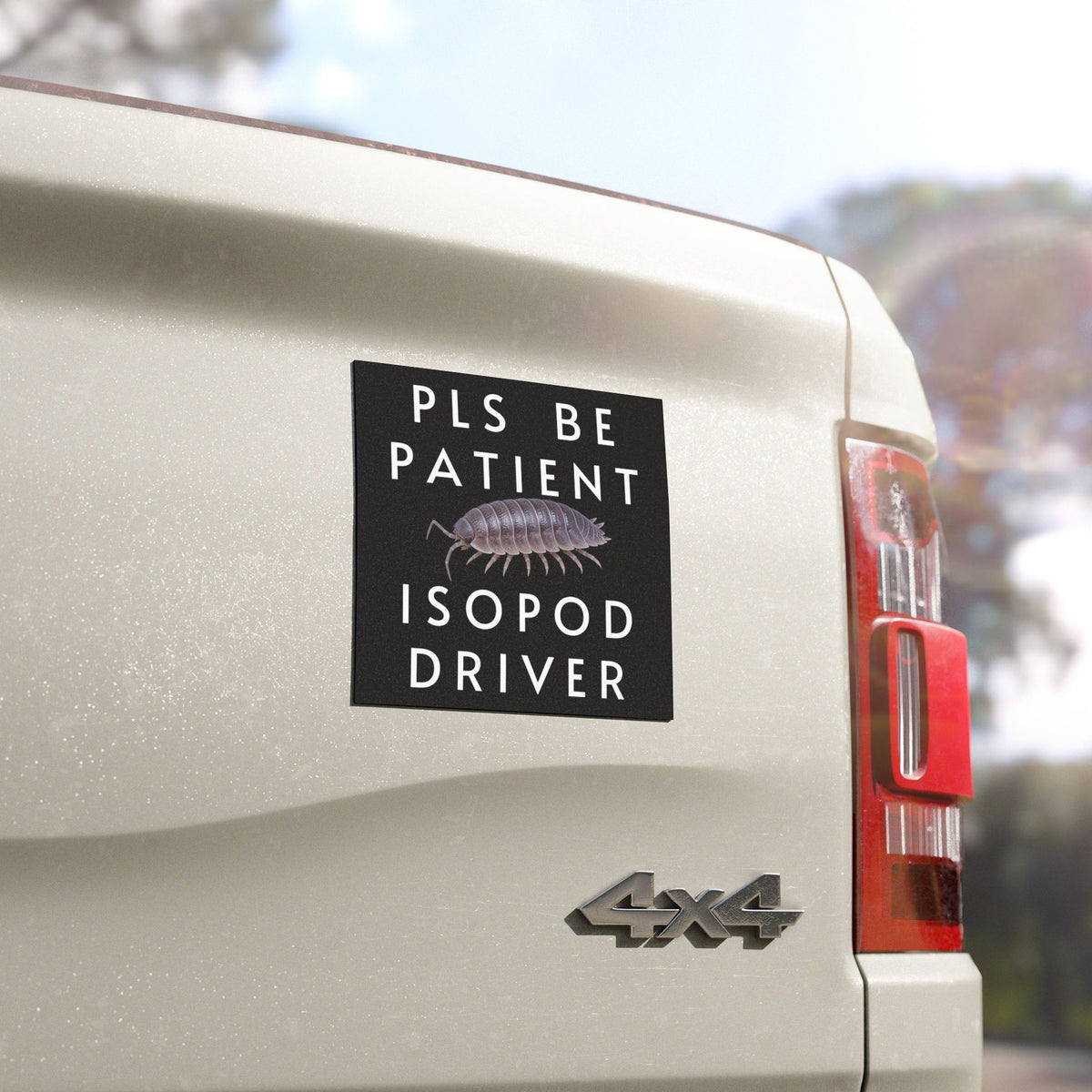 Isopod Driver Car Magnet — Funny "Pls Be Patient" Cute Rolled Woodlouse Decal