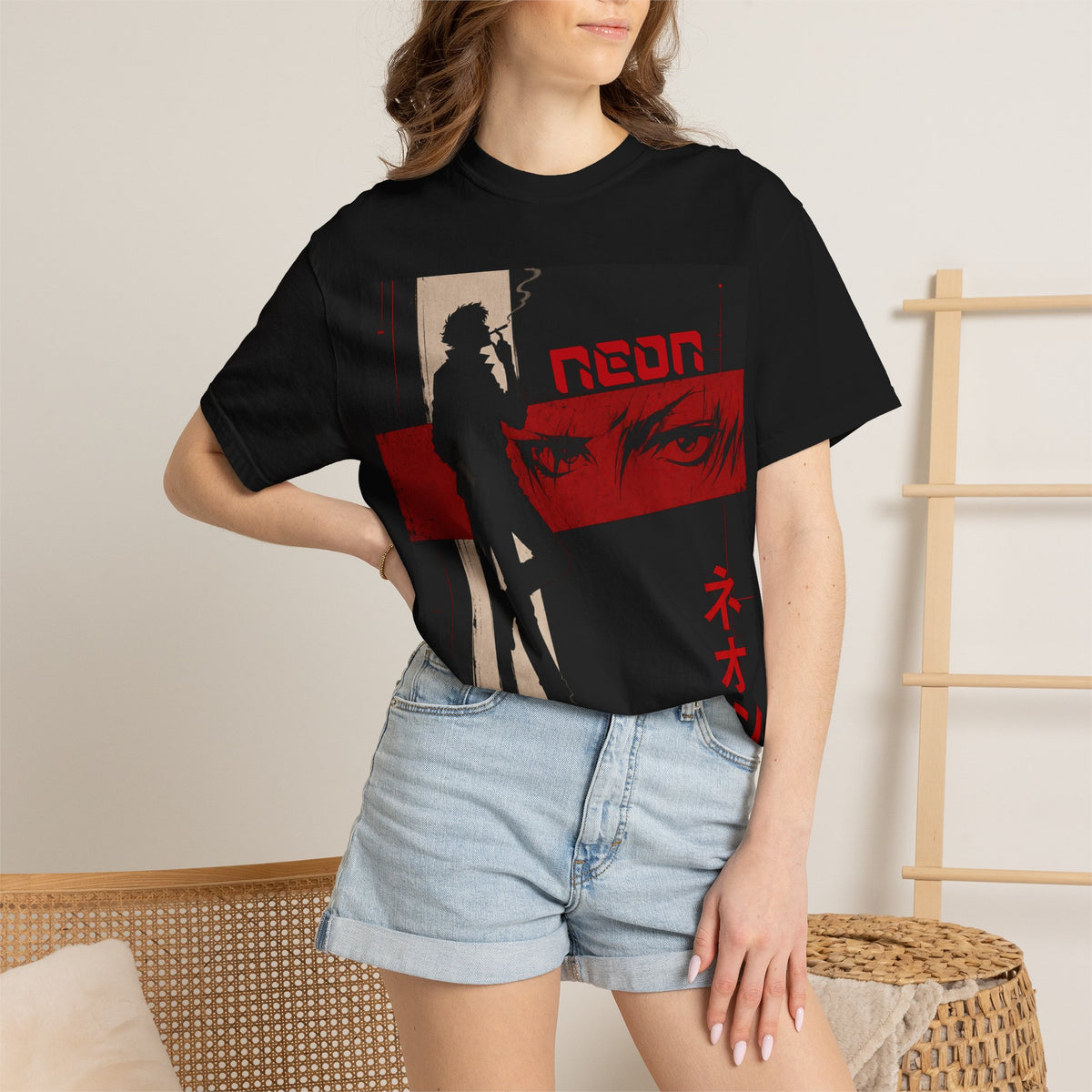 Neon T-Shirt — Retro Cyberpunk Graphic Tee with Japanese 'ネオン' Text