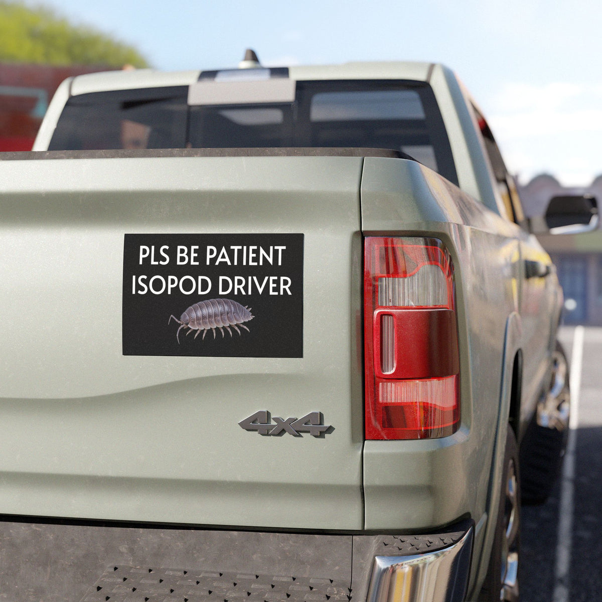 Isopod Driver Car Magnet — Funny "Pls Be Patient" Cute Rolled Woodlouse Decal