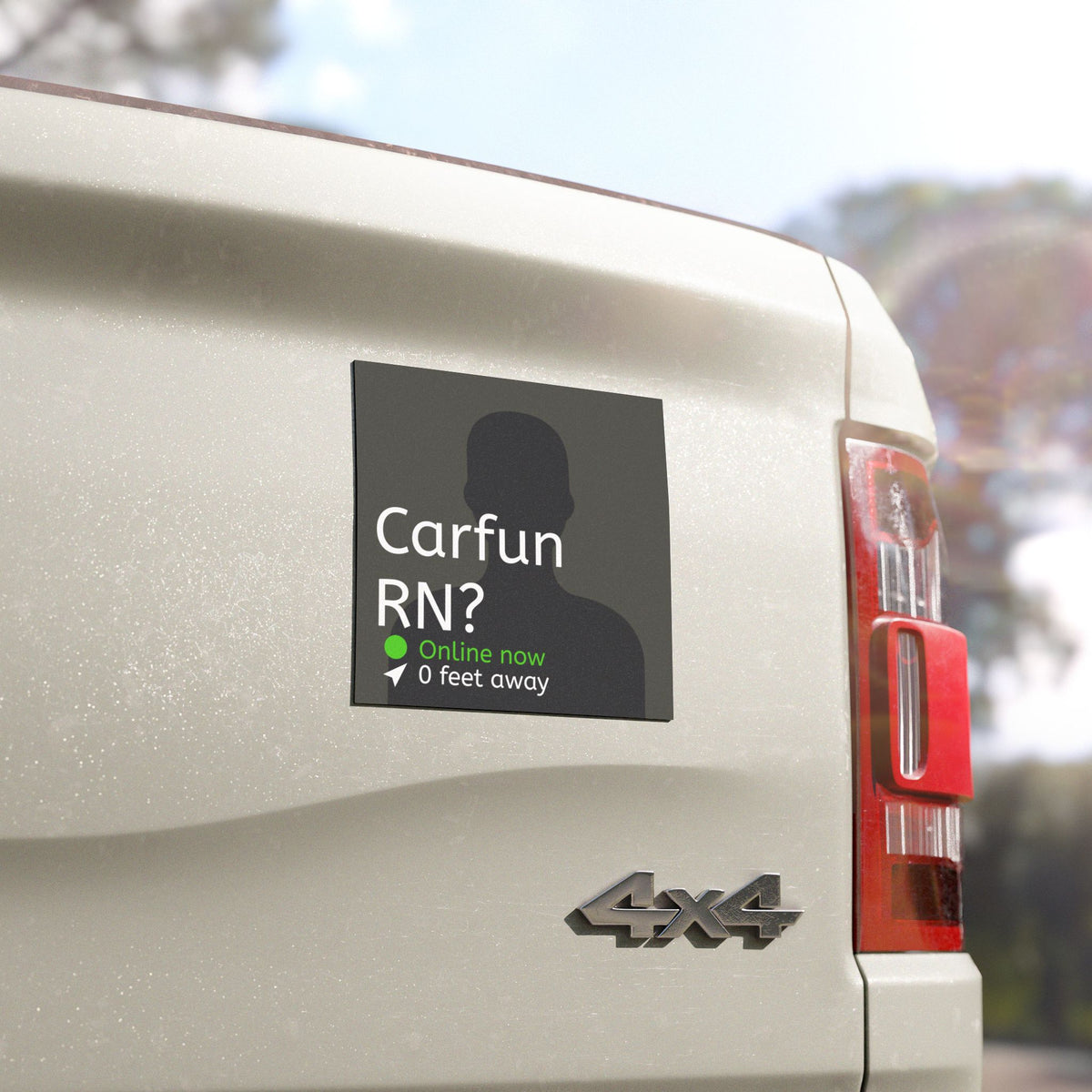 Car Magnet - "Carfun RN? Online Now 0 Feet Away" Humor Sticker for Vehicles