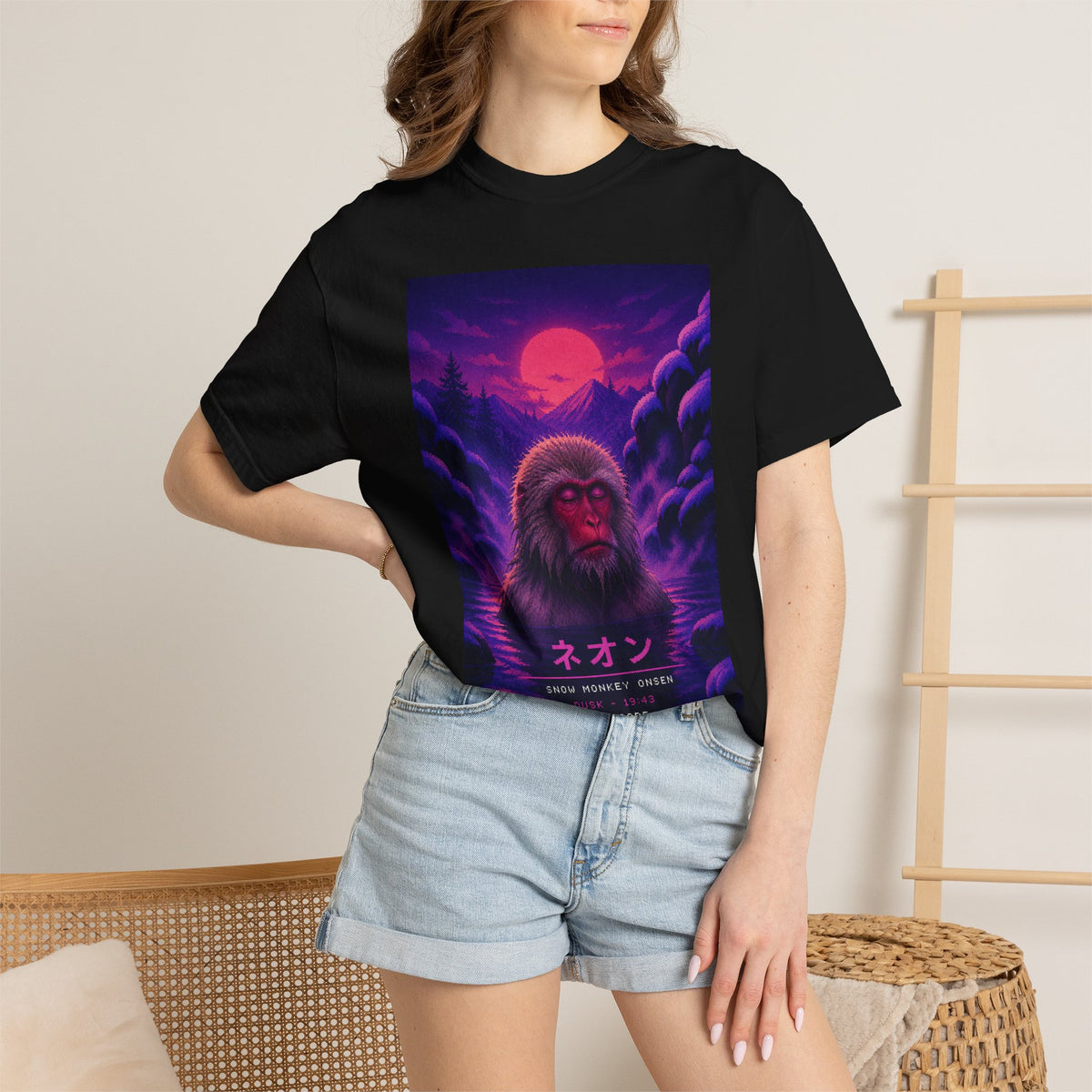 Neon Monkey Tee — Retro Japanese Vaporwave Graphic T-Shirt