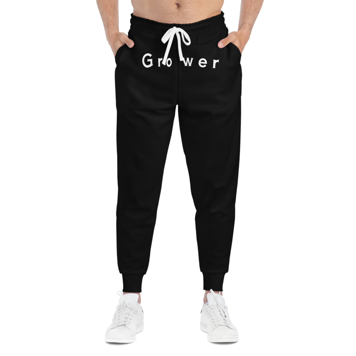 Grower Athletic Joggers — Black Casual Fitness Sweatpants with 'Grower' Text